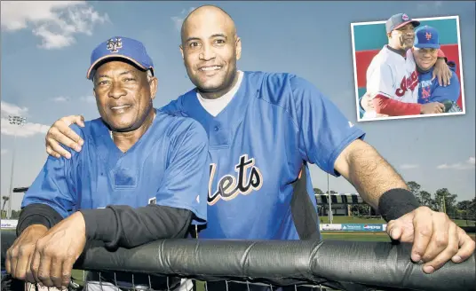  ?? Anthony J. Causi; Getty Images ?? SAND’ THE MAN? Sandy Alomar Jr. (right), standing with his dad Sandy Sr. with the Mets in 2007, is among the names the Amazin’s may bring in to interview for their managerial opening. Alomar Jr. is currently the first-base coach with the Indians (inset).