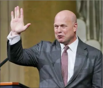  ?? PABLO MARTINEZ MONSIVAIS — THE ASSOCIATED PRESS ?? Acting Attorney General Matthew Whitaker gestures after speaking at the Dept. of Justice’s Annual Veterans Appreciati­on Day Ceremony, Thursday at the Justice Department in Washington.