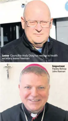  ??  ?? Letter Councillor Andy Doig has written to health secretary Jeane Freeman
Important Paisley Bishop John Keenan