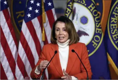  ?? SUSAN WALSH — THE ASSOCIATED PRESS ?? House Minority Leader Nancy Pelosi of Calif., speaks during a news conference on Capitol Hill in Washington, Thursday.