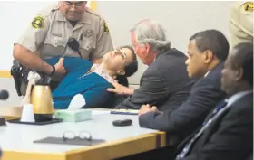  ?? Don Boomer / TNS ?? Diana Lovejoy collapsed in a Vista courtroom Monday after hearing she had been convicted of conspiracy to commit murder and attempted murder.