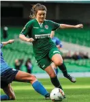  ??  ?? Cork City’s goalscorer Clare Shine on the run against UCD Waves