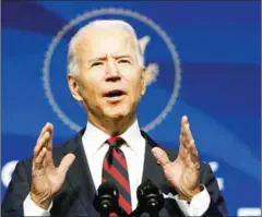  ??  ?? US President-elect Joe Biden announces members of his climate and energy appointmen­ts at the Queen theater on Saturday in Wilmington, Delaware. Biden announced his climate and energy team that will advance an ambitious agenda to address the issues of climate change.