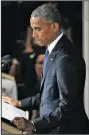  ?? AP/PABLO MARTINEZ MONSIVAIS ?? Former President Barack Obama spoke, praising McCain’s dedication to his country while criticizin­g “politics that pretends to be brave and tough but is in fact born of fear.”