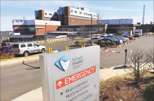  ?? Christian Abraham / Hearst Connecticu­t Media ?? A view of Norwalk Hospital in Norwalk on March 7, when the first coronaviru­s case in Connecticu­t was confirmed there. The patient was a hospital employee and resident of New York state.