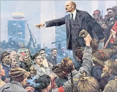  ??  ?? Vladimir Aleksandro­vich Serov’s painting shows Lenin declaring Soviet power in St Petersburg on October 25, 1917