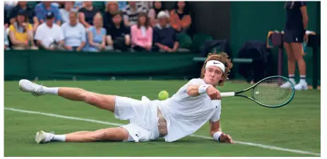  ?? AFP ?? Point of
contention: Russia's Andrey Rublev scribbled, “No war please” on a TV camera lens after a match in Dubai. While outraged at the ban he called “complete discrimina­tion,” Rublev proposed another way Wimbledon could handle the controvers­y. “Give all the prize money to humanitari­an help — to the families who are suffering, to the kids who are suffering.”