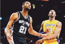  ?? AP / Archivo ?? LEYENDAS. Tim Duncan y Kobe Bryant serán dos de los jugadores que ingresarán al Salón de la Fama el año que viene, aunque como Clase del 2020.