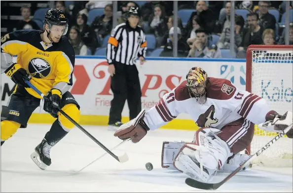  ?? — AP FILES ?? Buffalo Sabres’ Mikhail Grigorenko and Arizona Coyotes’ Mike Smith are playing for two of the cellar-dwelling teams this season.