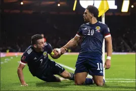  ?? ?? Che Adams celebrates after scoring against Denmark at Hampden