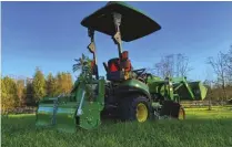  ??  ?? For larger garden plots and crops, three-point tractormou­nted tillers are extremely useful.
