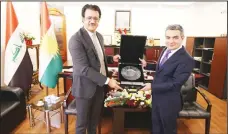  ?? KUNA photo ?? Irbil Governor Dr Firsat Sofi with Kuwaiti Consul General in Irbil Dr Omar AlKandari.