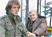  ??  ?? Brian Dennehy (right) as Sheriff Will Teasle with Sylvester Stallone as soldier-turneddrif­ter John Rambo: though presented as a reactionar­y villain, he still managed to convey his character’s fundamenta­l decency