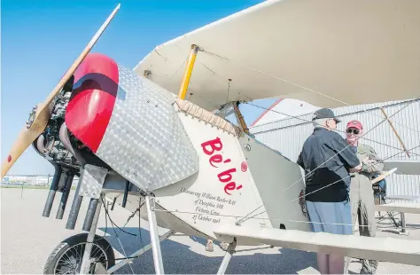  ?? BRANDON HARDER ?? Pilots who flew the French-designed Nieuport in the First World War, including storied Canadian ace Billy Bishop, nicknamed it Bébé. The replica aircraft will be at the Saskatoon airport starting today for three days before continuing a cross-Canada...