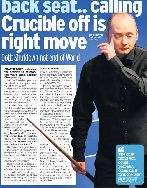  ??  ?? BIG PICTURE Scots snooker hero Dott