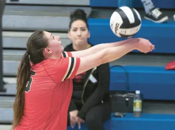  ?? MICHAEL GARD/POST-TRIBUNE ?? Andrean’s Audrey Nohos passes the ball during the Class 2A Frankfort Semistate against Wapahani on Saturday.