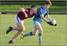  ??  ?? Glynn-Barntown’s Dylan Lyne with Castletown’s Cian Bealin in pursuit.