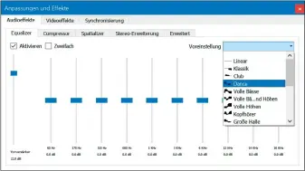  ??  ?? Mit dem 10-Band-grafik-equalizer von VLC steuern Sie den Ausgangspe­gel der eingestell­ten Frequenzbä­nder, die zwischen 60 Hertz und 16 Kilohertz liegen.