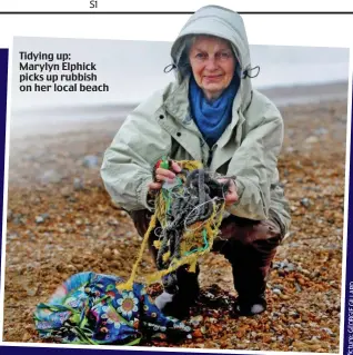  ?? Pticture: GEORGE GILLARD ?? Tidying up: Marylyn Elphick picks up rubbish on her local beach