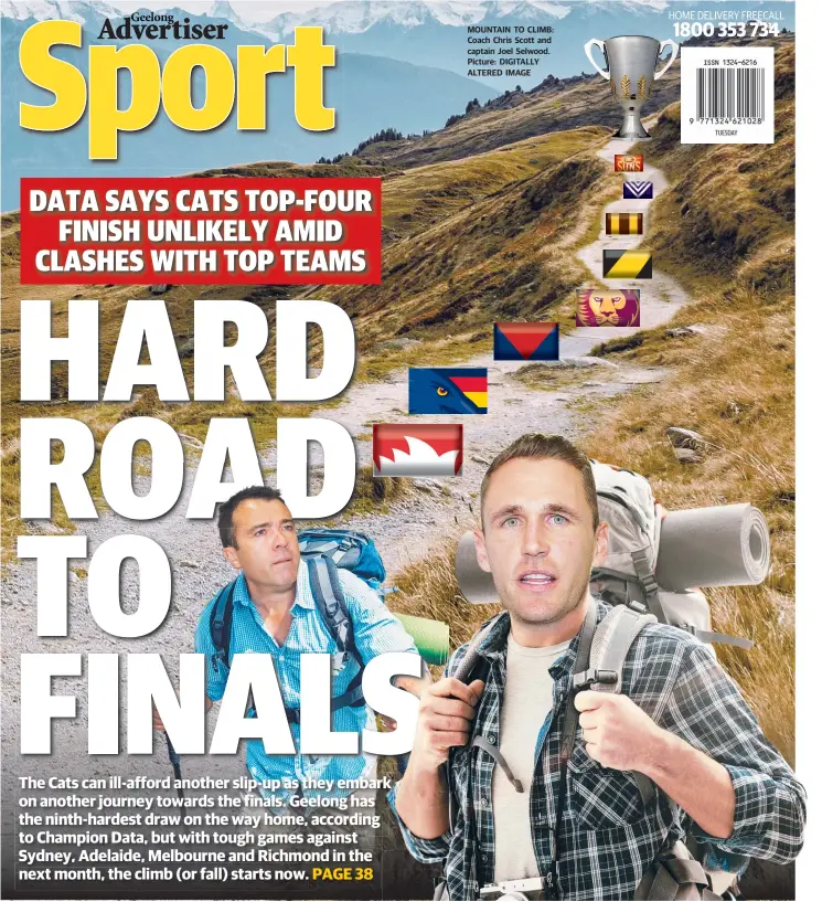  ??  ?? MOUNTAIN TO CLIMB: Coach Chris Scott and captain Joel Selwood. Picture: DIGITALLY ALTERED IMAGE