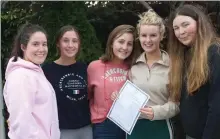  ?? By Sinead Kelleher ?? Abby O’Donoghue, Ellen Coffey, Amy O’Sullivan, Laura Corbett and Naoise Griffin celebratin­g at St Brigid’s Presentati­on Secondary, Killarney.Photo