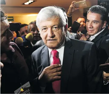 ?? PEDRO PARDO / AFP / GETTY IMAGES ?? Andres Manuel Lopez Obrador of Mexico’s leftist Moreno party formally announced his candidacy for president on Sunday. He is the early front-runner in what is his third bid for the presidency.