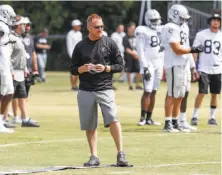  ?? Michael Macor / The Chronicle ?? Raiders first-year offensive coordinato­r Todd Downing is taking some heat for his unit’s struggles.