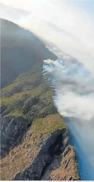  ?? BRIGADA DE REFUERZO DE INCENDIOS FORESTALES (BRIF) / EFE ?? Panorámica aérea del fuego, que afecta ya al Parque Natural de Tamadaba.