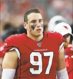  ?? Ralph Freso / Associated Press ?? New Canaan’s Zach Allen said he is 15 pounds heavier as he prepares for his second season with NFL’s Arizona Cardinals after an injury-shortened rookie campaign.