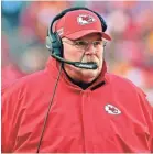  ?? JEFF CURRY/USA TODAY SPORTS ?? Andy Reid, in his 21st season as an NFL head coach, is 14-14 in the postseason, including a loss in Super Bowl XXXIX.