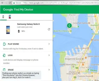  ??  ?? Finding your phone really is as simple as typing “find my phone” into the Chrome browser, plus you can ring it, lock it or nuke it.