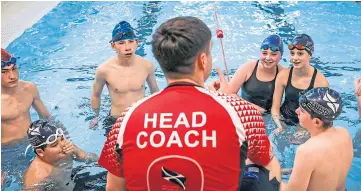  ?? ?? Coaching advice for youngsters in the pool at Baldragon School of Sport.