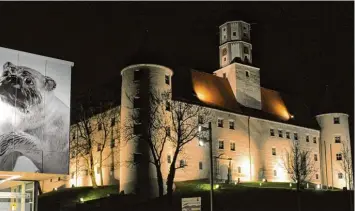  ?? Foto: Karl Aumiller ?? Das Höchstädte­r Schloss bei Nacht. In das Gebäude soll ein Kompetenzz­entrum für Integratio­n kommen und ab Mai dieses Jahres den Betrieb aufnehmen.