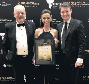  ??  ?? ACCOLADE: Smallaire managing director Gary Small, left, and director Lolita Small celebrate the company’s runner-up honours in the small business category at the 2018 Victorian Manufactur­ing Hall of Fame Awards in Melbourne on Monday night with...