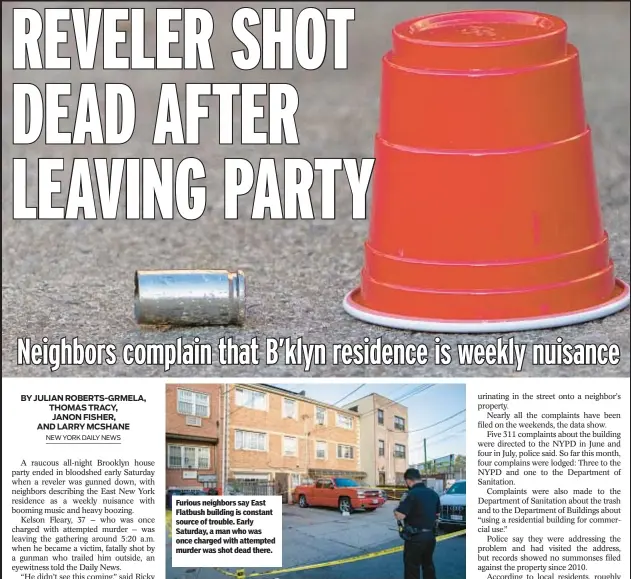  ?? ?? Furious neighbors say East Flatbush building is constant source of trouble. Early Saturday, a man who was once charged with attempted murder was shot dead there.