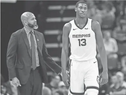  ??  ?? “It’s going to take time, and all of us need to be patient with him,” Grizzlies coach J.B. Bickerstaf­f (left)says of rookie Jaren Jackson Jr. (right). JUSTIN FORD/USA TODAY SPORTS