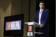  ?? CHRIS CARLSON - THE ASSOCIATED PRESS ?? Eric Winston, president of the NFL Players Associatio­n, speaks at the annual state of the NFLPA press conference, Thursday, Jan. 30, 2020, in Miami Beach, Fla.