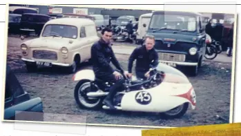  ??  ?? Left: Peter Brown and GRG Webb at the 66 Mallory gold cup. The trophies did not match the effort put in (or the acheivemen­t made). Right: Peter Brown’s 500 power chart – plenty of power coming in sharply.Below: Braddan Bridge, Isle of Man.