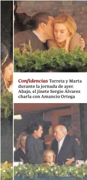  ?? FOTOS: IAGO LÓPEZ ?? Confidenci­as Torreta y Marta durante la jornada de ayer. Abajo, el jinete Sergio Álvarez charla con Amancio Ortega