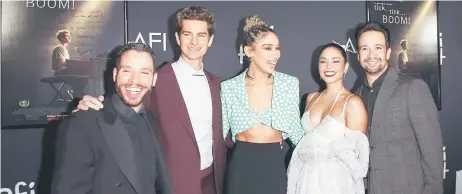  ?? — AFP photo ?? (From left) Actors Robin de Jesus, Garfield, Alexandra Shipp, Vanessa Hudgens and Miranda attend the world premiere of ‘Tick, Tick…Boom!’ on the opening night of AFI Fest at the TCL Chinese Theatre in Los Angeles.