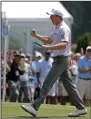  ?? AP PHOTO/CHUCK BURTON ?? Brandt Snedeker reacts after making a birdie putt on the ninth hole during the first round of the Wyndham Championsh­ip golf tournament in Greensboro, N.C., Thursday. Sneaker shot a 59 in the first round.