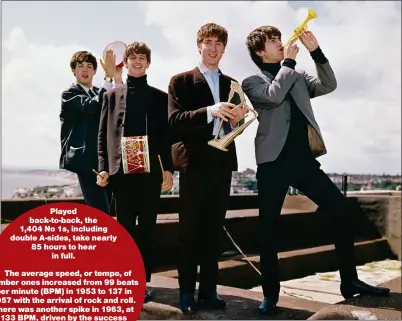  ?? ?? The Beatles, the top band of the 1960s, have had 17 No 1 hits