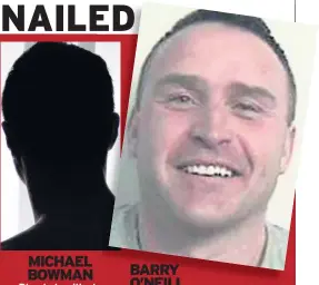  ??  ?? MICHAEL BOWMAN Pleaded guilty to gangland charge BARRY O’NEILL Supplied cocaine