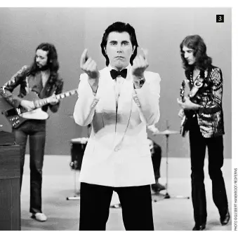  ??  ?? 3. Phil Manzanera (left) and Sal Maida (right), flank the attentionc­ommanding Bryan Ferry as they perform live on Dutch TV in 1973