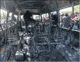  ?? REUTERS ?? An inside view of the passenger van after a blast at the entrance of the Confucius Institute University of Karachi, Pakistan.