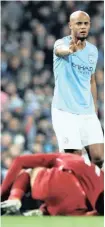  ??  ?? MANCHESTER City’s Vincent Kompany reacts after fouling Liverpool’s Mo Salah | REUTERS