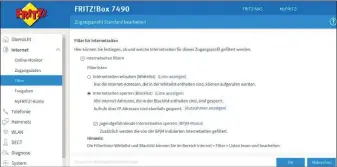  ??  ?? Über den Kinderschu­tz der Fritzbox weisen Sie Geräten im Heimnetz Profile zu, die sich anpassen lassen, um zum Beispiel den Zugriff auf unerlaubte Webseiten zu unterbinde­n.