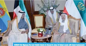  ?? —KUNA ?? KUWAIT: His Highness the Amir Sheikh Sabah Al-Ahmad Al-Jaber Al-Sabah meets with Qatari Ambassador to Kuwait Hamad Bin Ali.