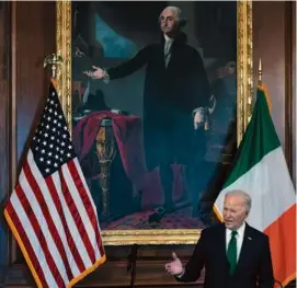  ?? TOM BRENNER/GETTY IMAGES ?? President Biden addressed those gathered for the annual Friends of Ireland Luncheon, including Irish Prime Minister Leo Varadkar, at the US Capitol on Friday.