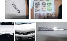  ??  ?? A los detenidos en el intento de robo en Iztacalco se les aseguraron dos automóvile­s, dos armas blancas y dinero en efectivo.